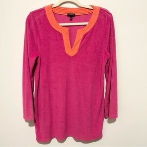 Talbots Top Womens M Fuchsia Orange Terry Cloth Beach Cover Up Casual V Neck